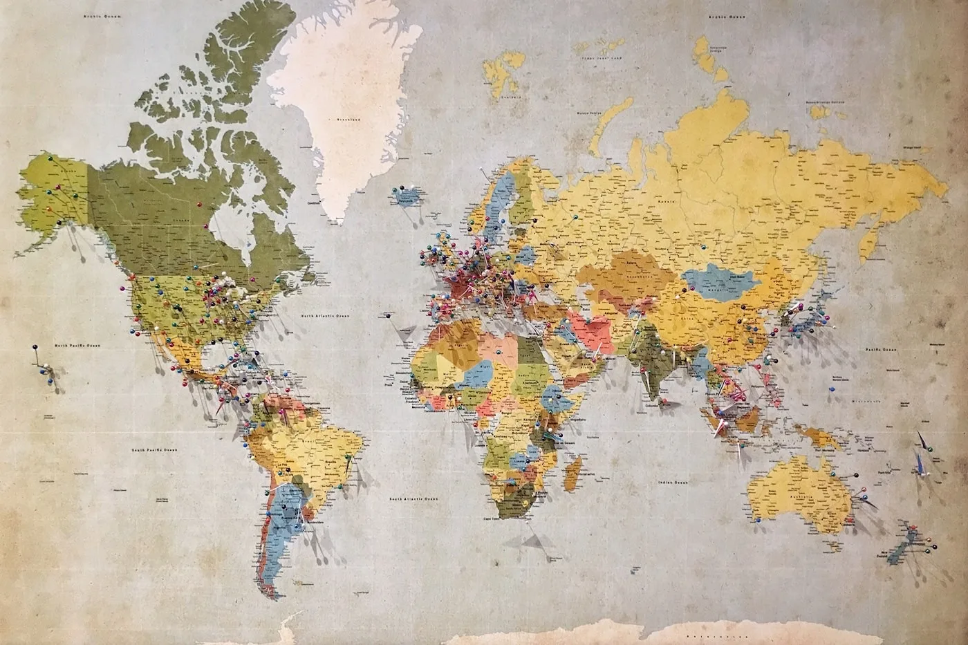 World map marked with pushpins showing early international client reach