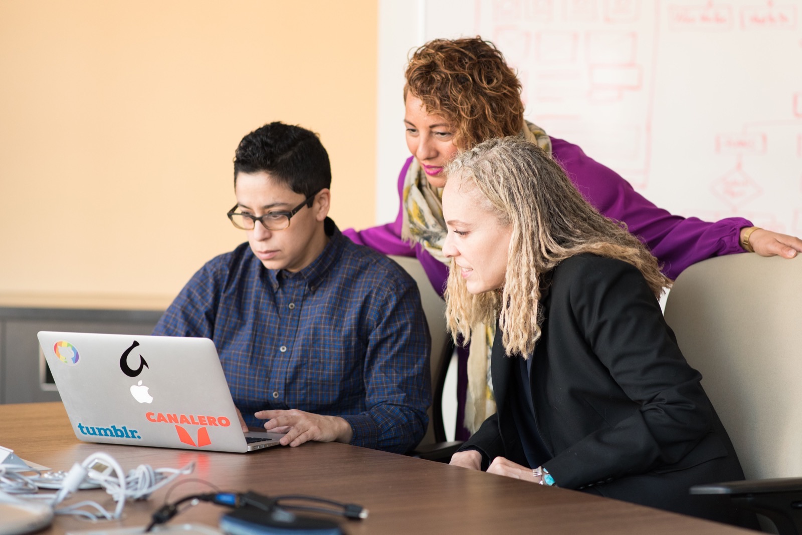 Small in-house team collaborating on a laptop