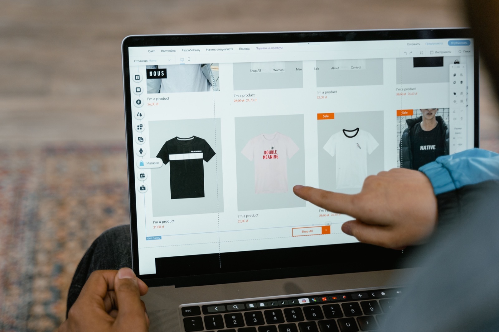 Online marketplace product selection on a laptop