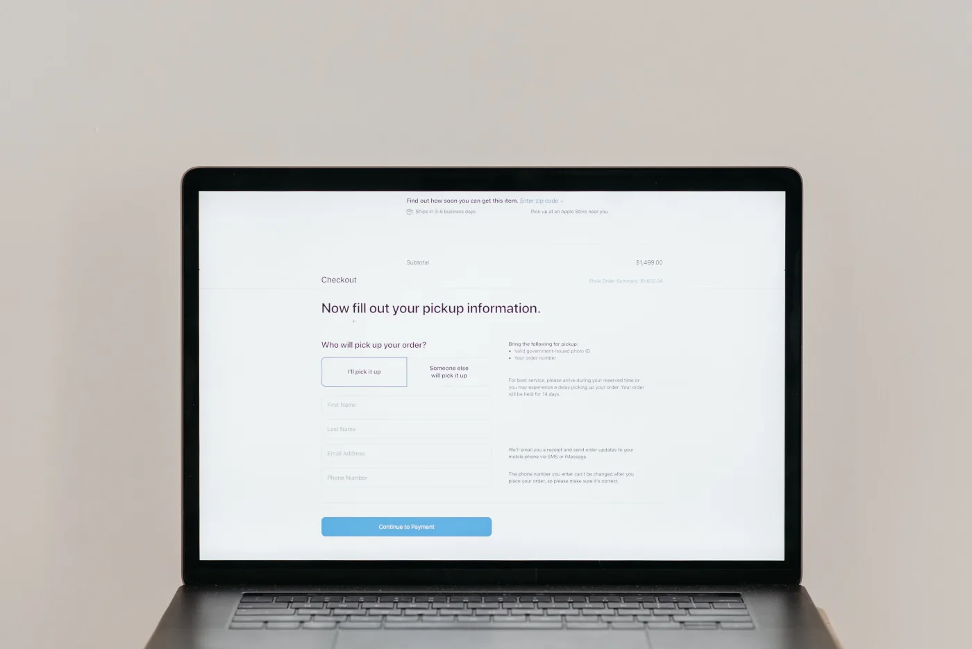 Online checkout experience on a laptop