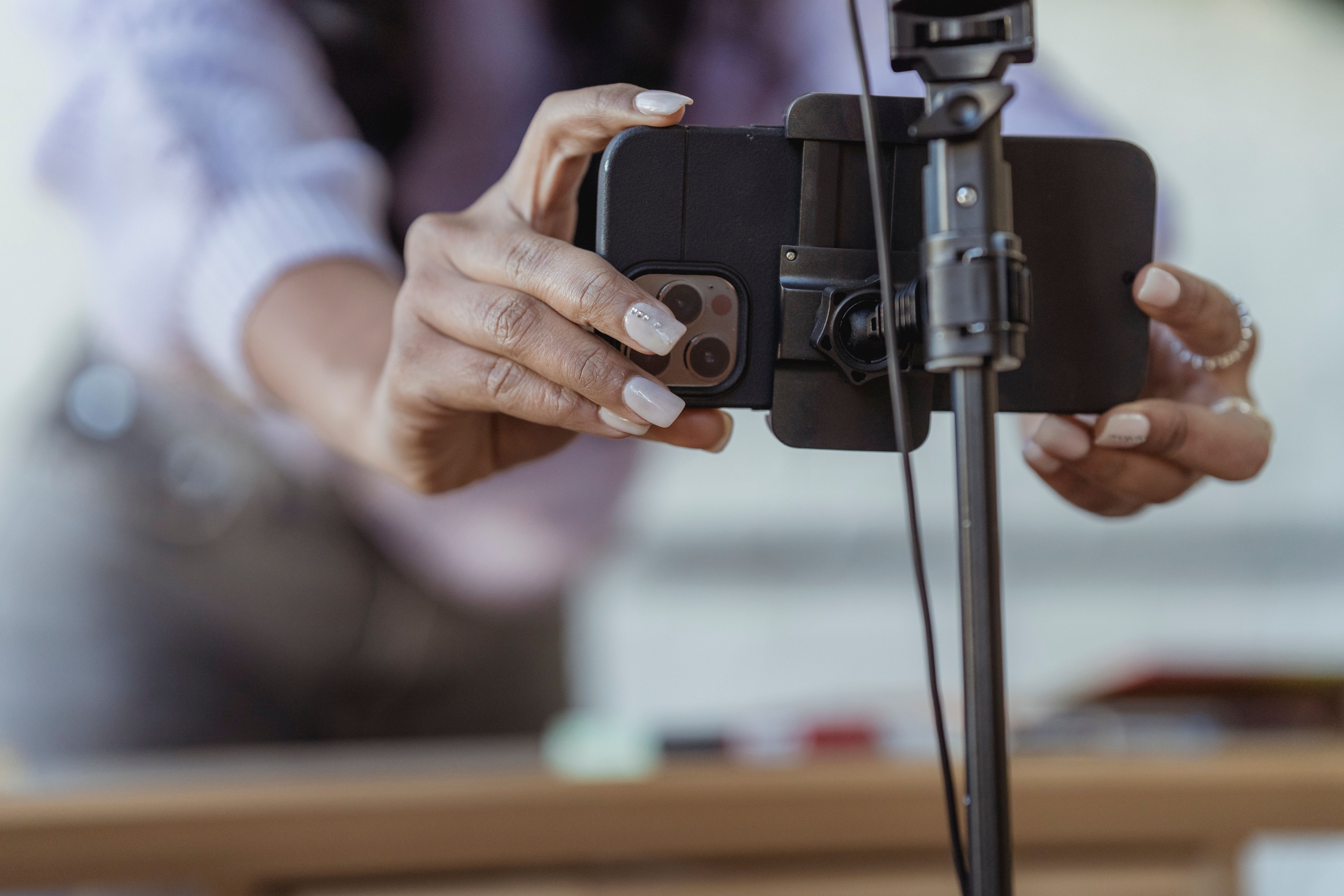 Smartphone on a tripod for social media content creation