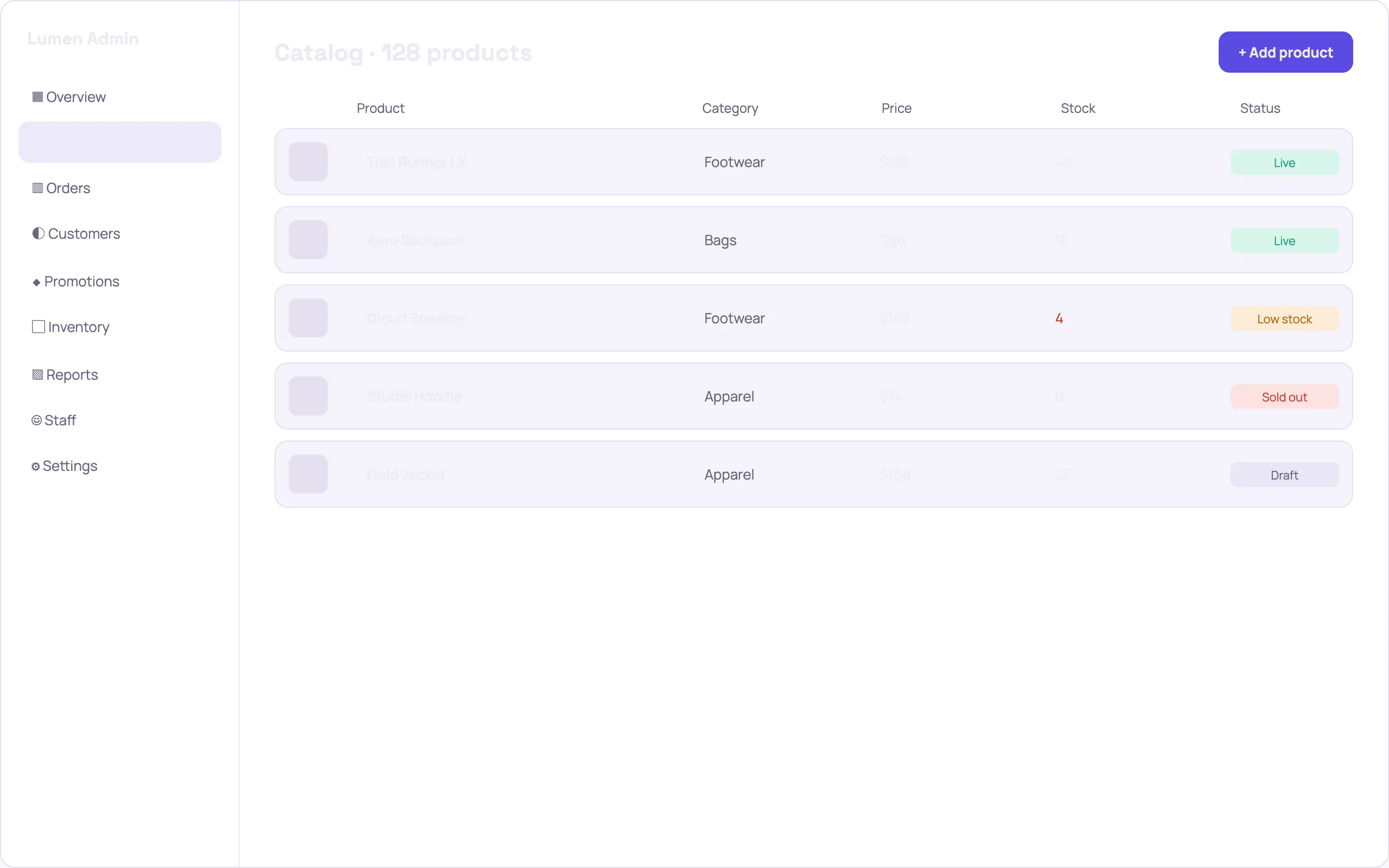Ecommerce store admin catalog management screen