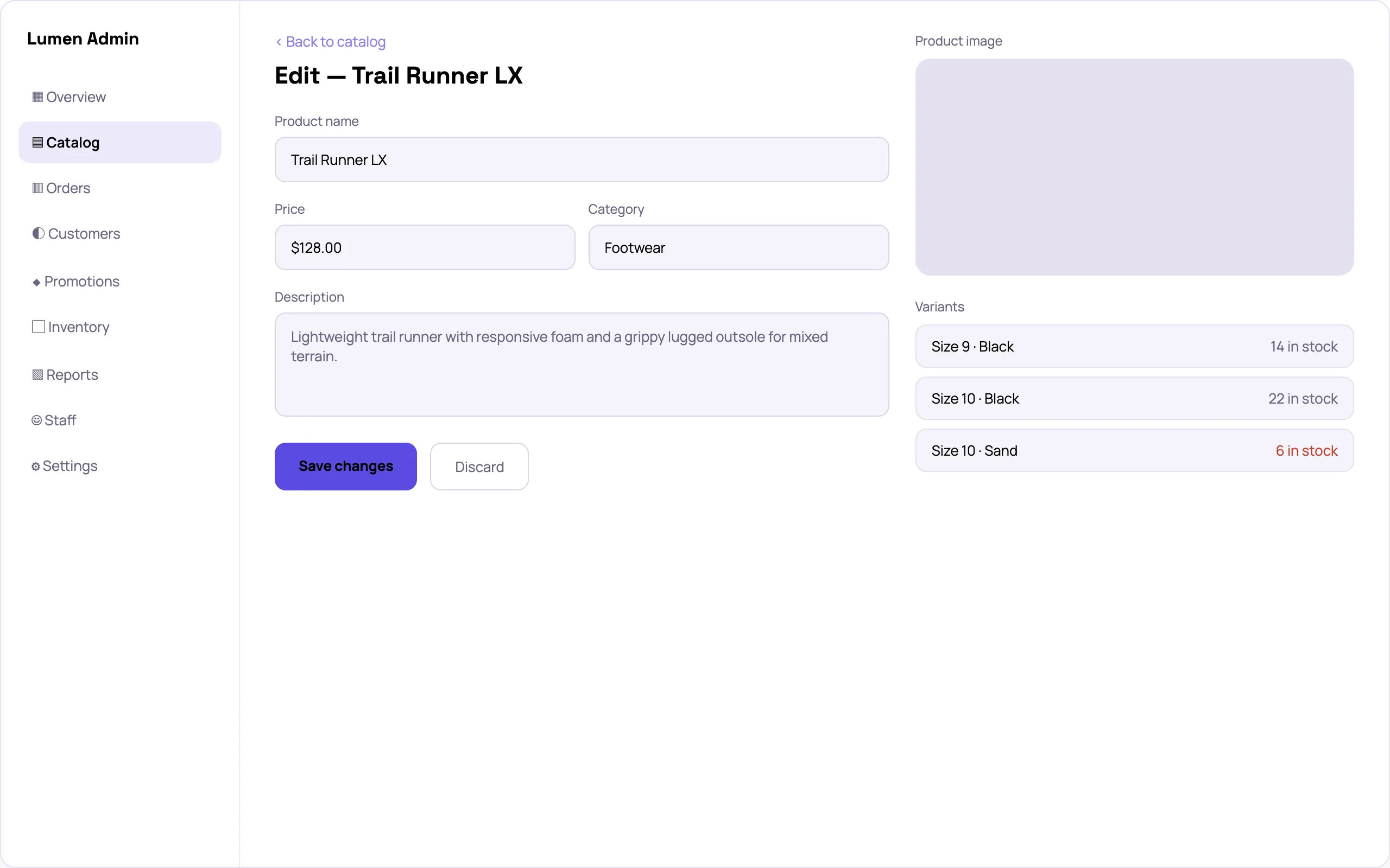 Ecommerce store admin product editor screen