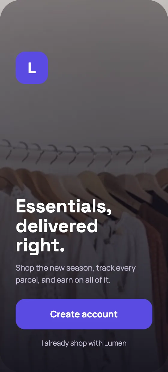 Ecommerce shopper app onboarding screen