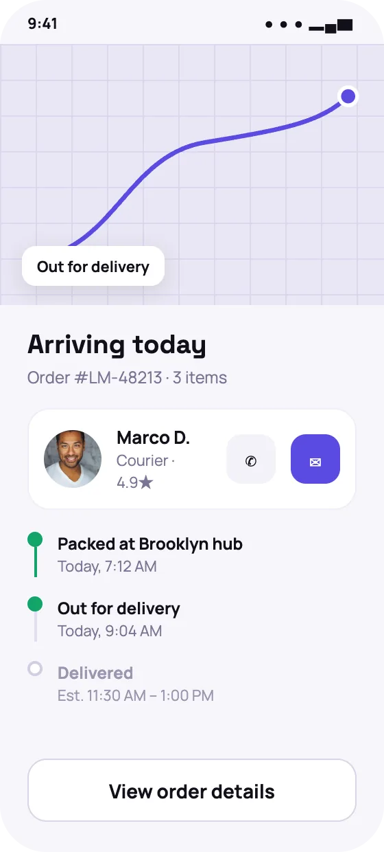 Ecommerce shopper app order tracking screen