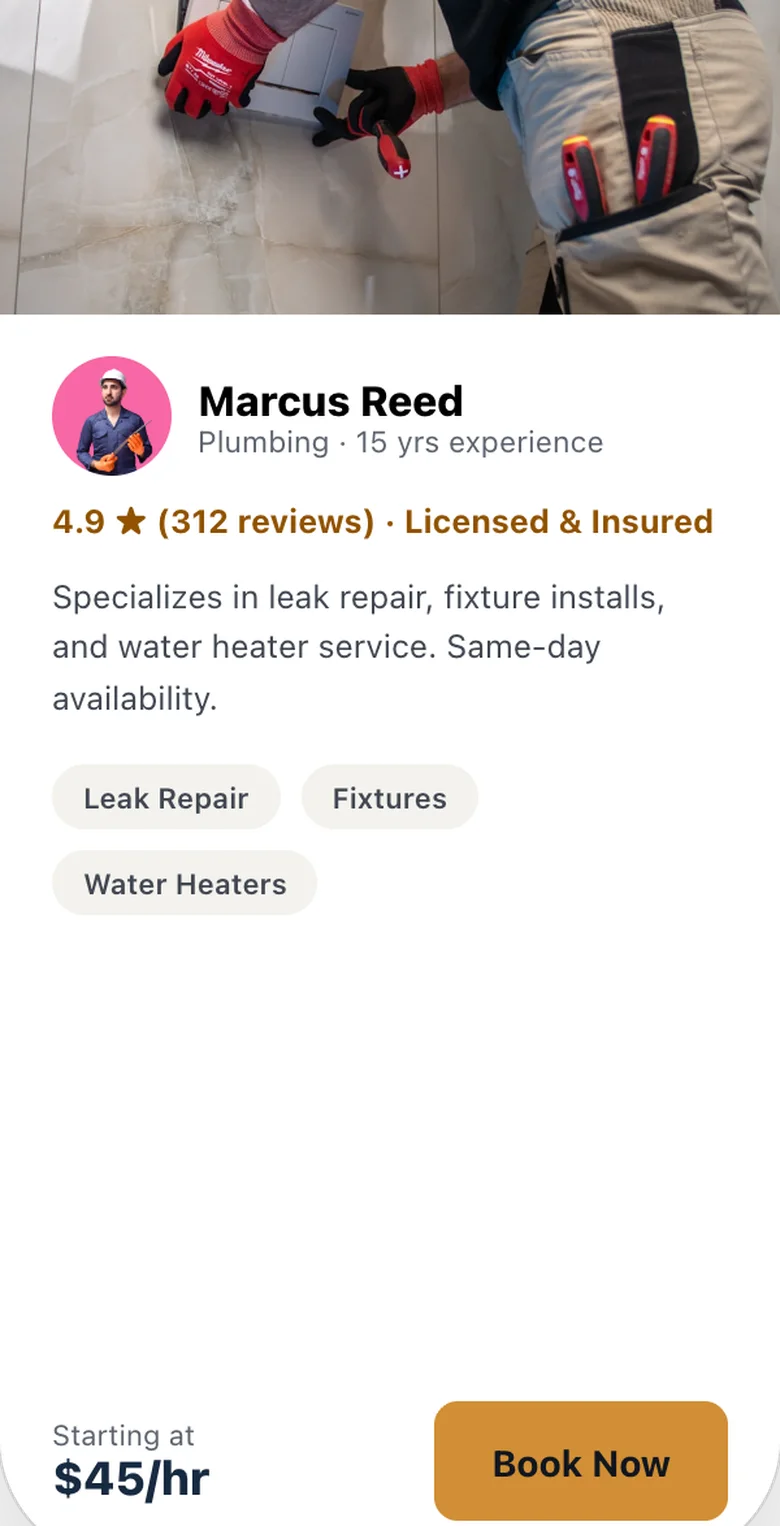 Customer app technician provider profile screen