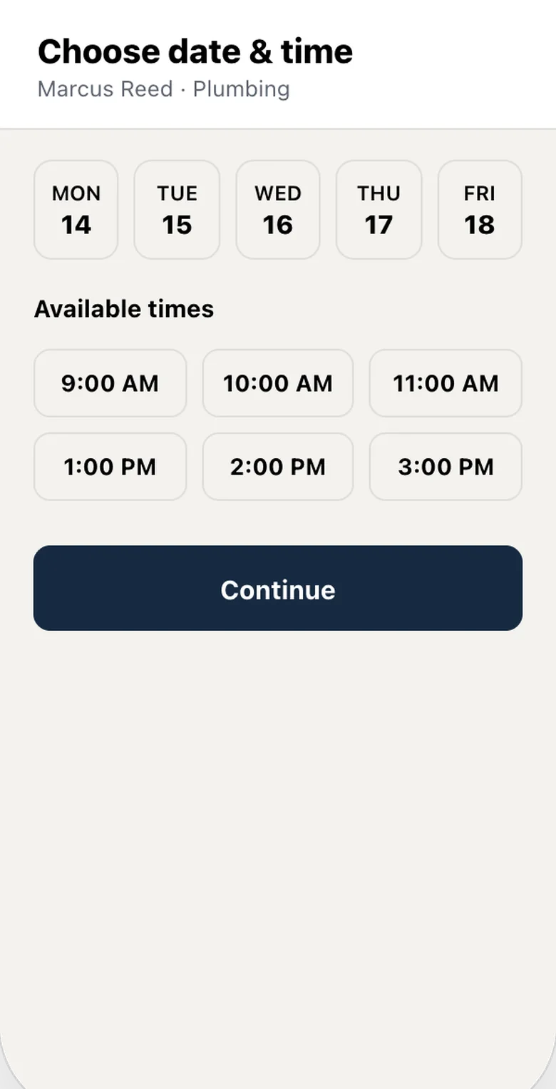 Customer app date and time booking picker