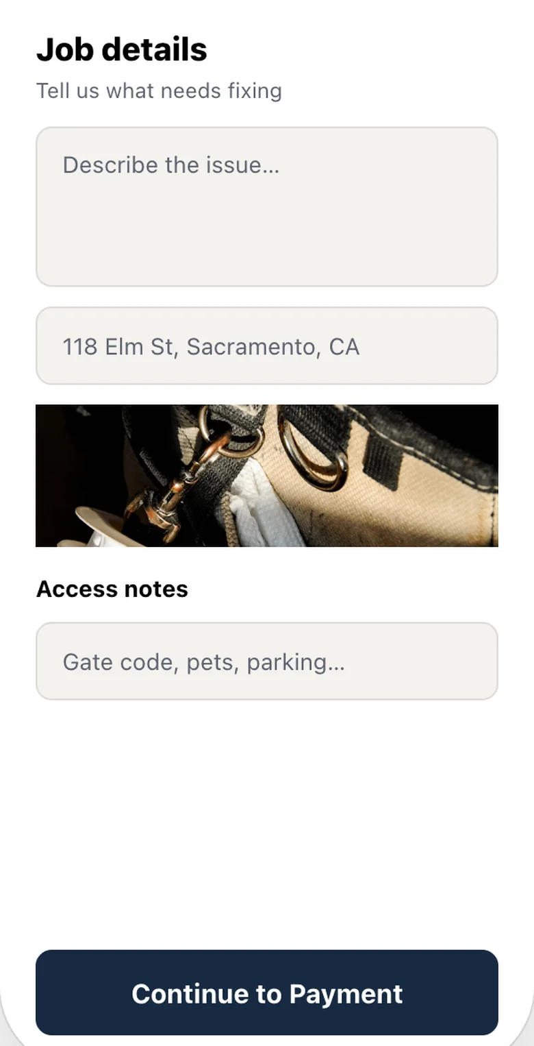 Customer app job details and scope screen