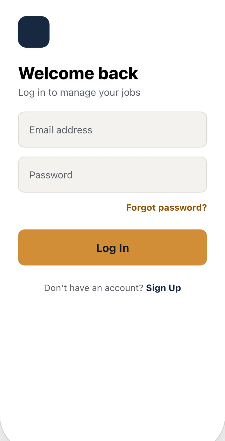 Technician app login screen
