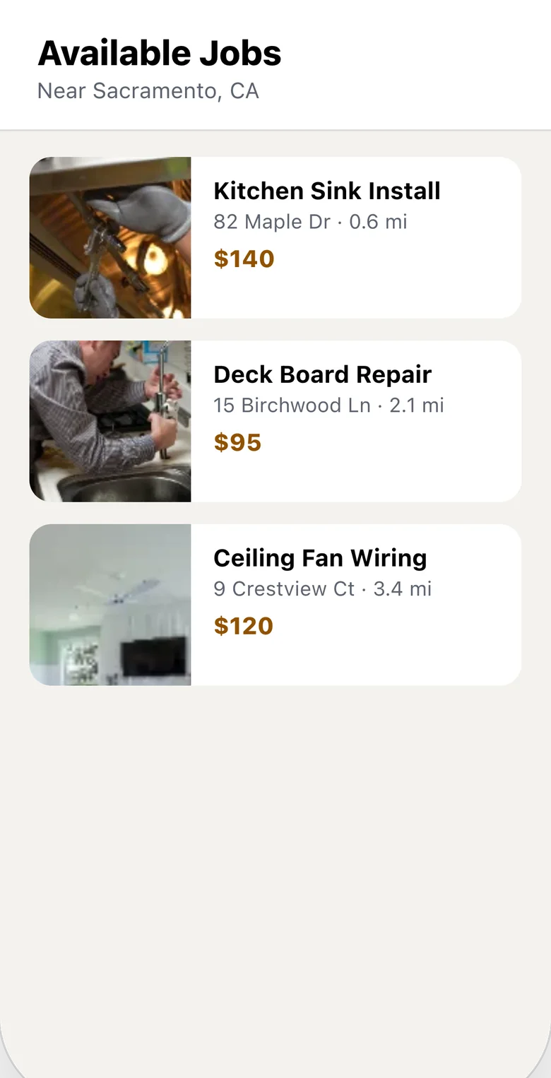 Technician app job listing queue