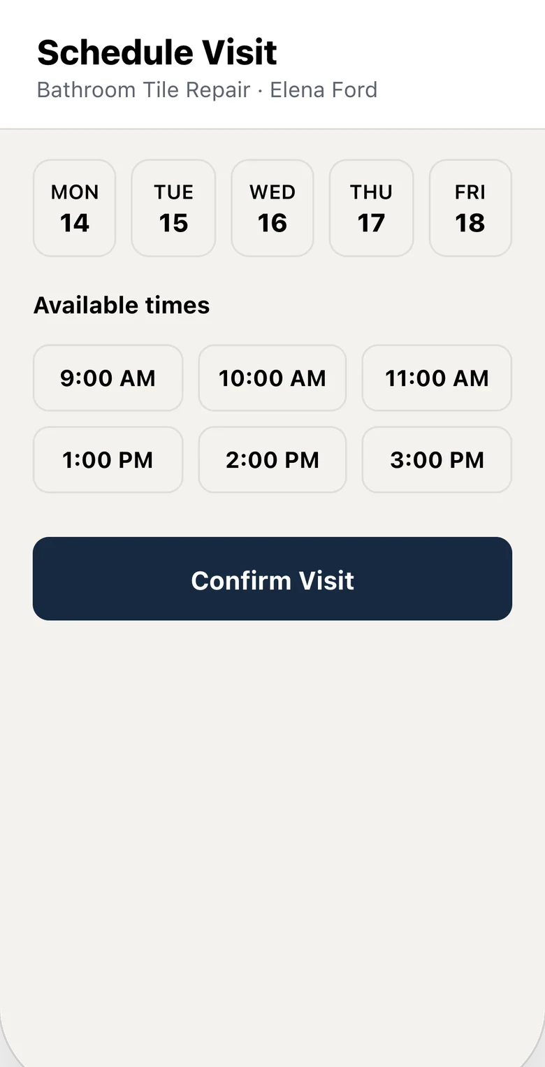 Technician app schedule calendar screen