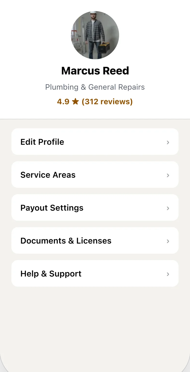 Technician app profile and skills screen