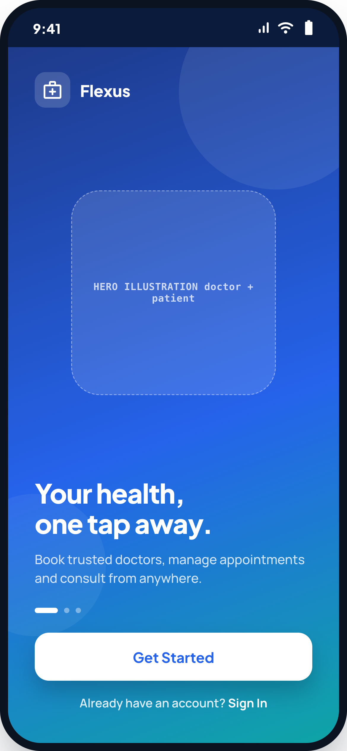 Healthcare patient app splash screen