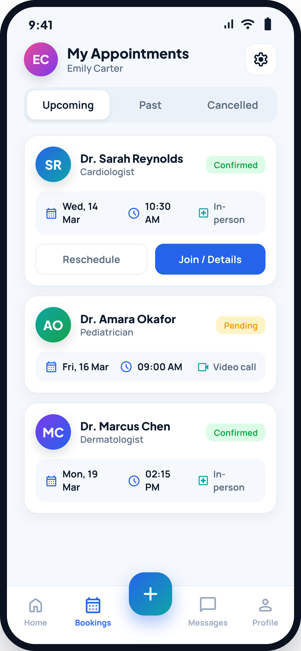 Healthcare patient app my appointments list