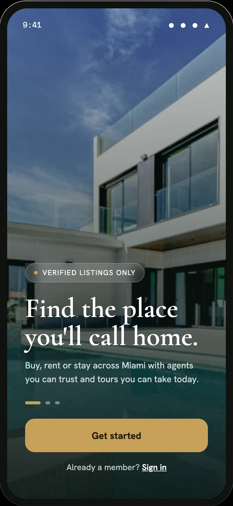 Real estate customer app splash and onboarding screen