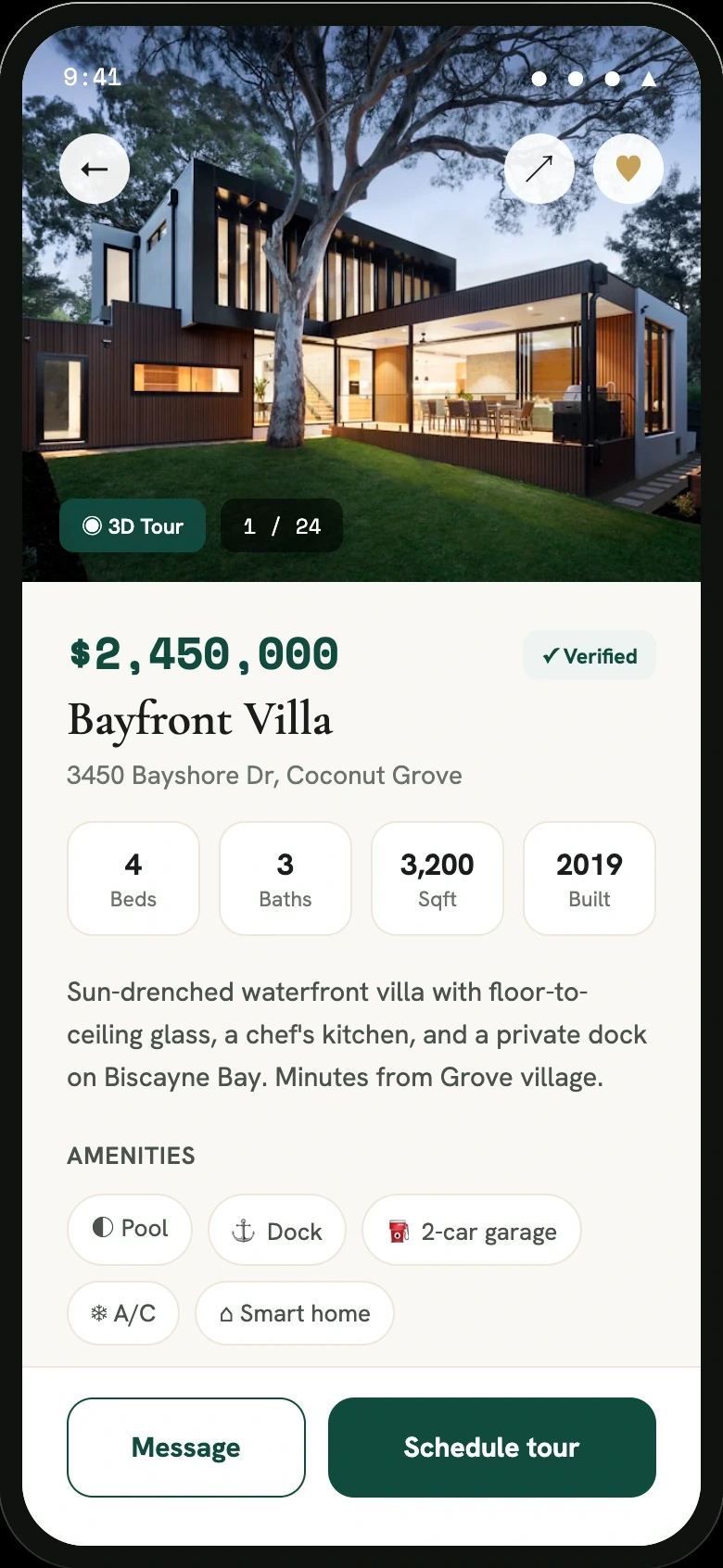 Real estate customer app property details screen