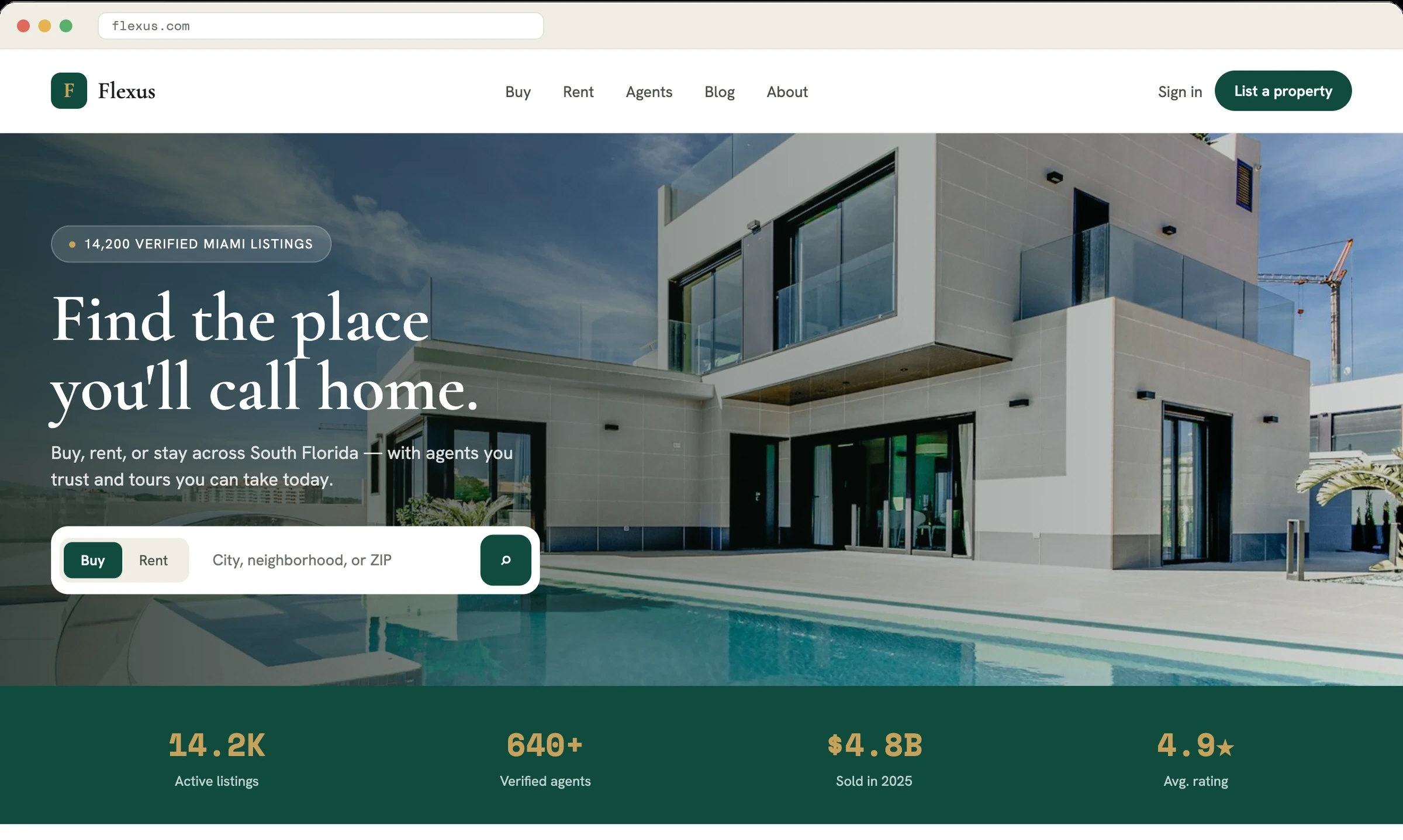 Real estate customer website homepage with listing search