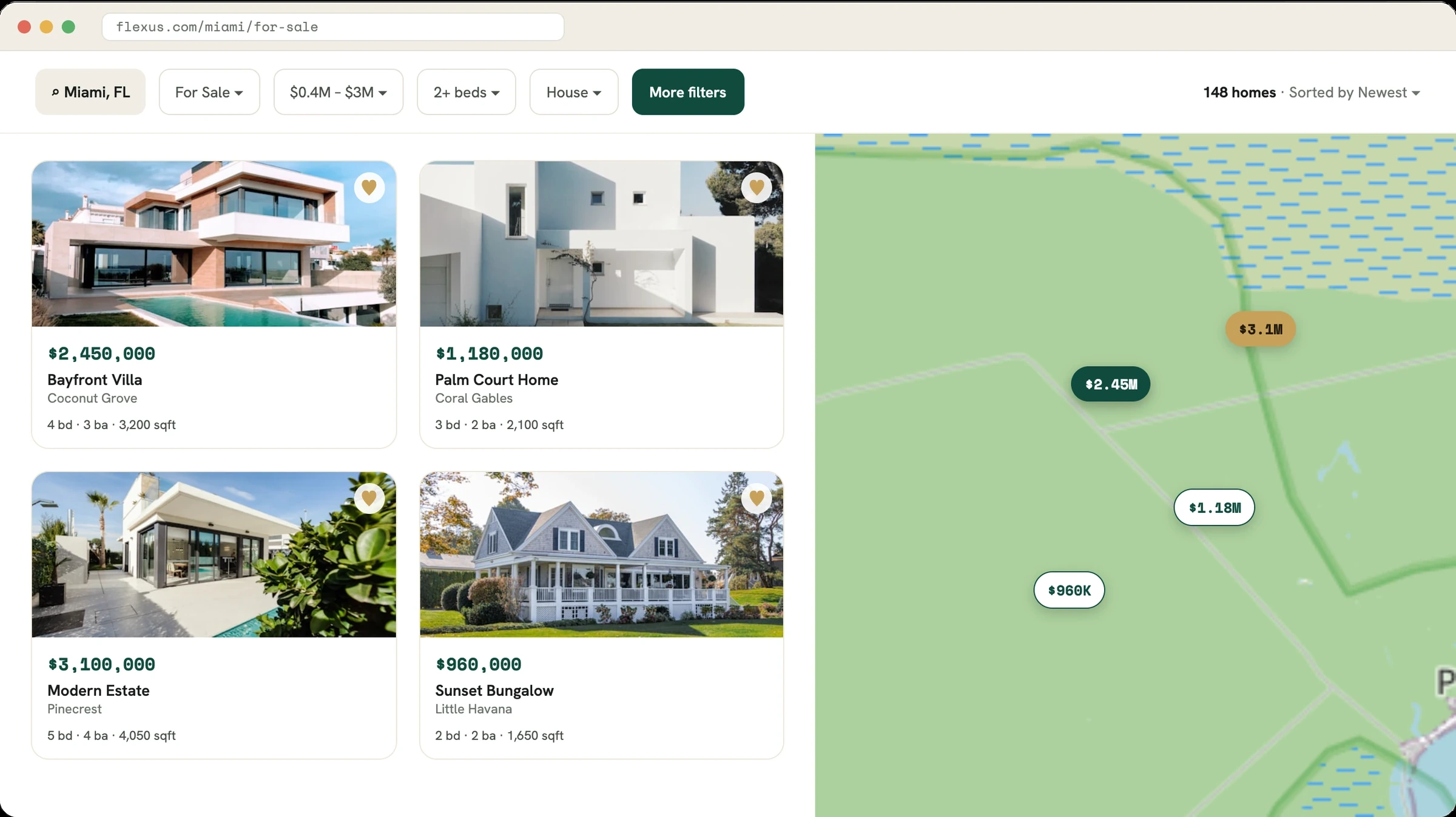 Real estate website listings search results