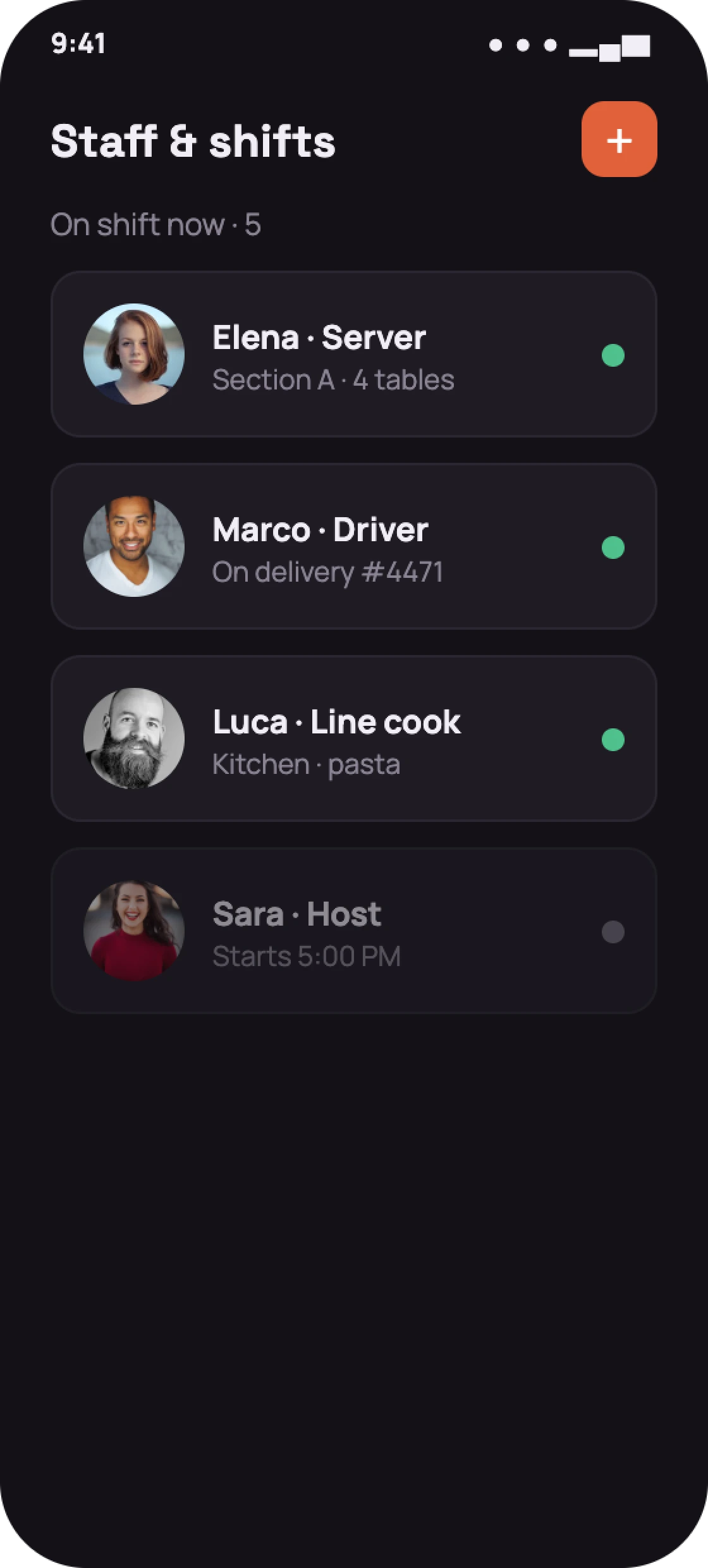 Restaurant admin staff management screen