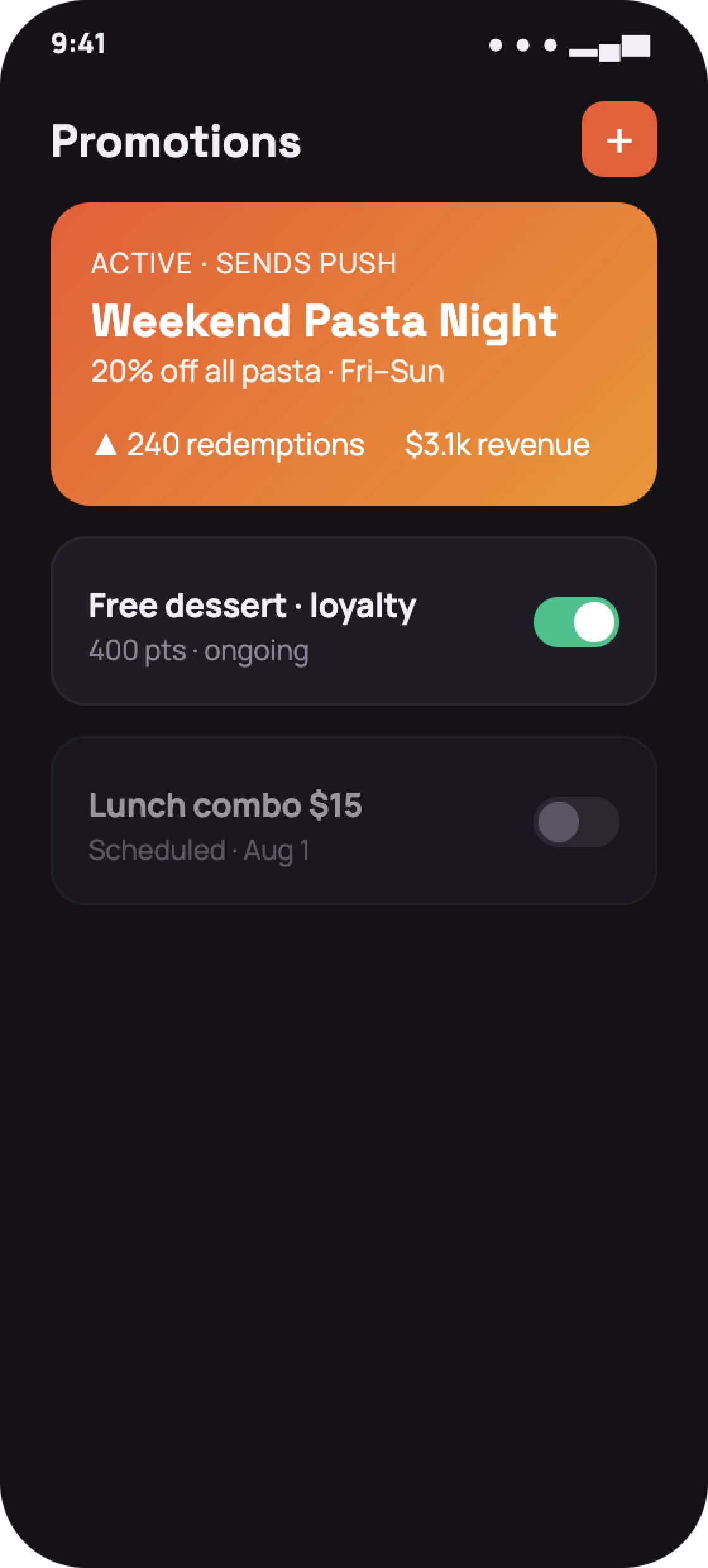 Restaurant admin promotions screen