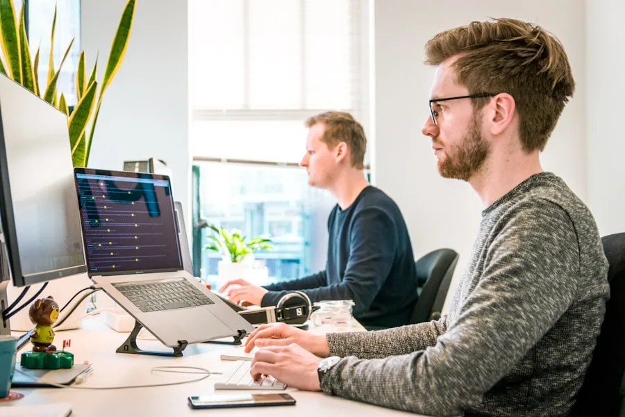 Developers pairing on a full-stack web application